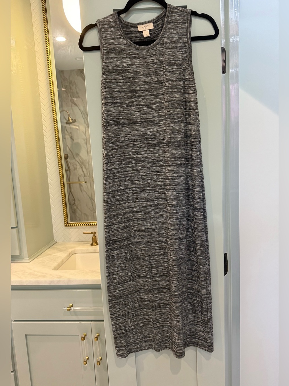 Loft sleeveless charcoal gray knit heathered maxi dress size Small